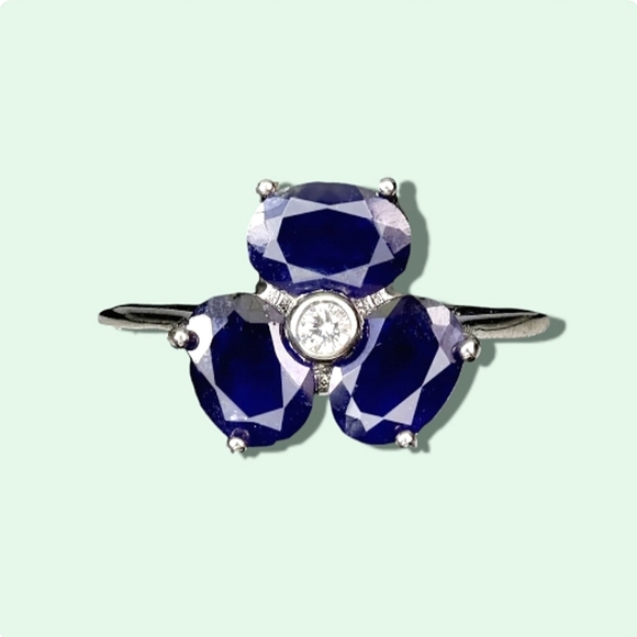 925 Sterling Silver Ring Sz 8.75 with Natural Blue Sapphire 7x5mm Gemstone - Picture 2 of 3